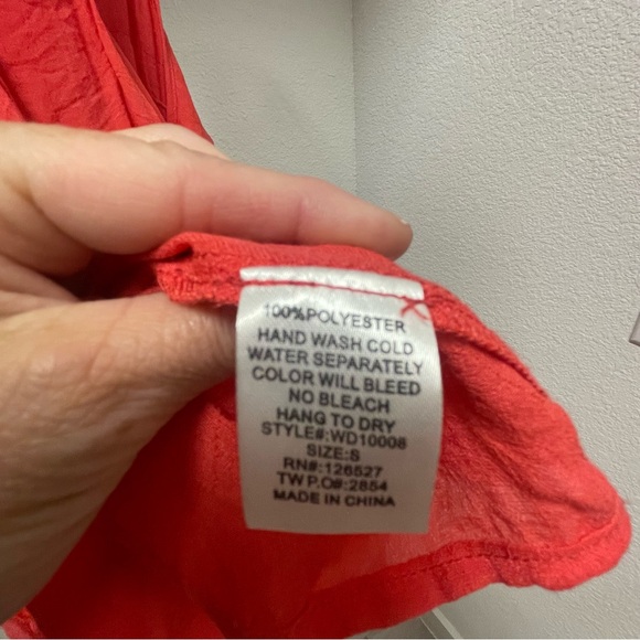 Coral summer dress with flowing tiers, size S - Picture 3 of 4